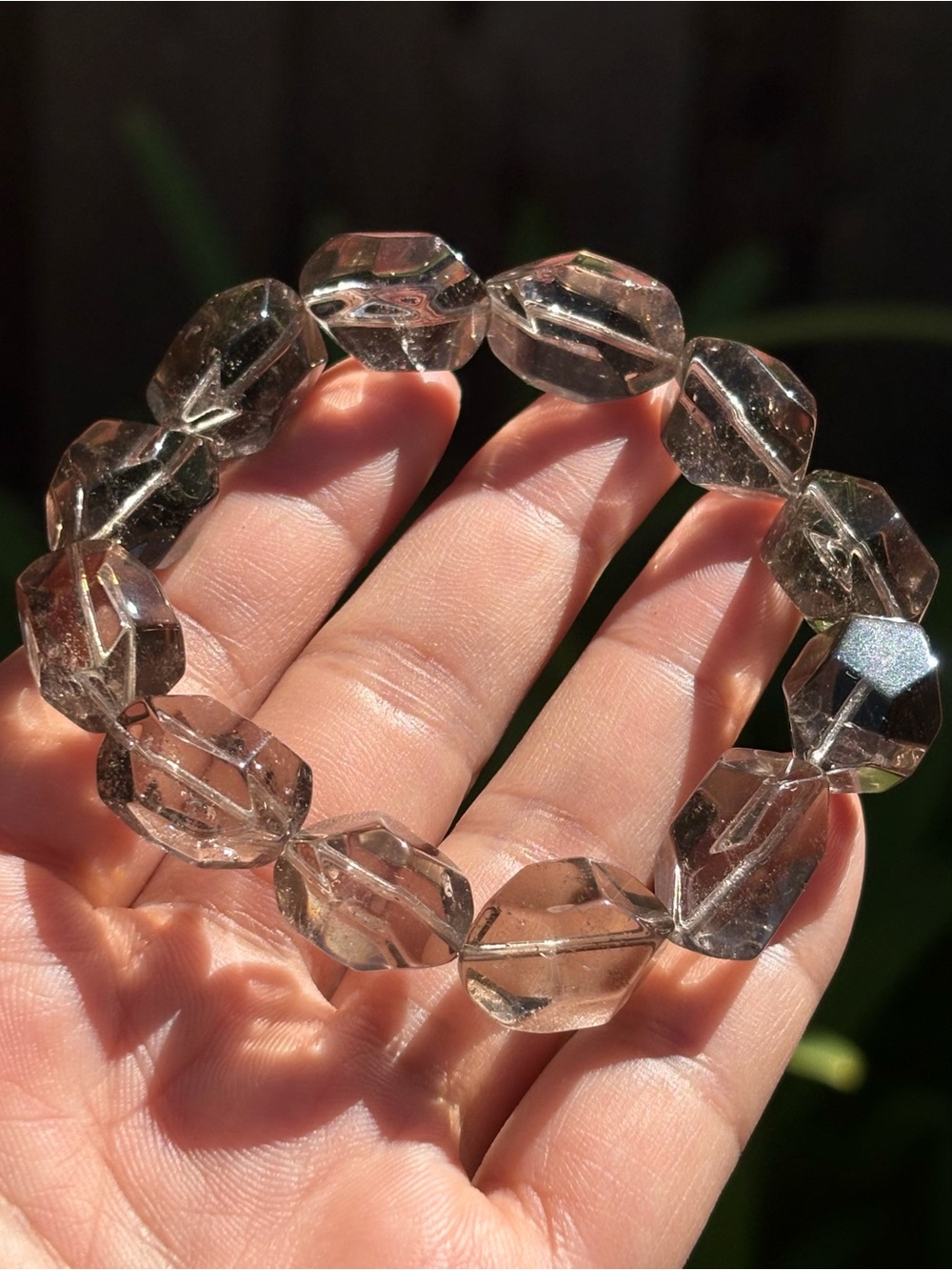 12mm Clear Faceted Smoky Quartz Bracelet 2614 - Picture 3 of 7